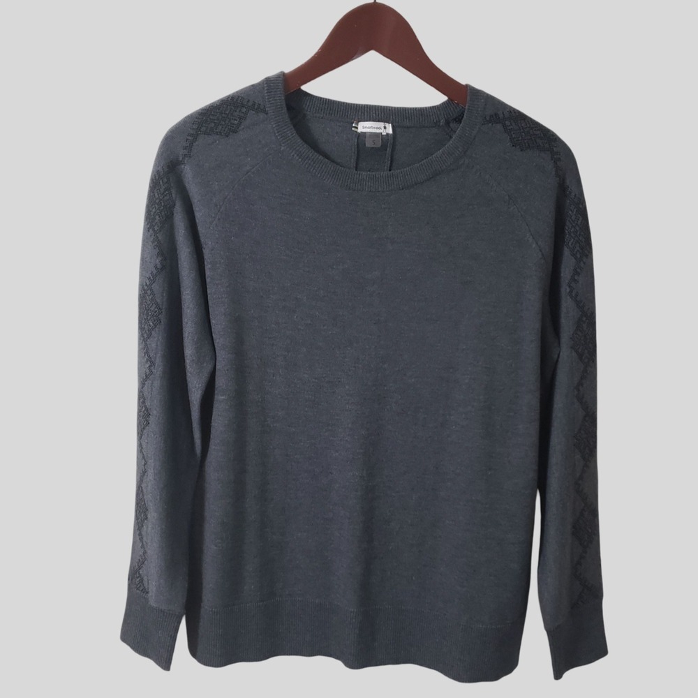Smartwool Shadow Pine Needlepoint Crew Sweater Gray Small Wool Blend